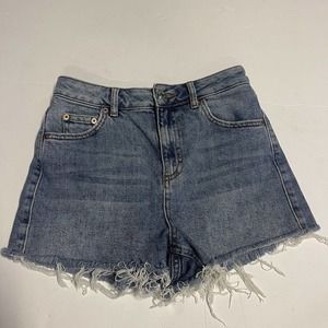 Women's Topshop Size 4 Mom Shorts Denim Jean High Rise Cutoff Raw Hem Festival